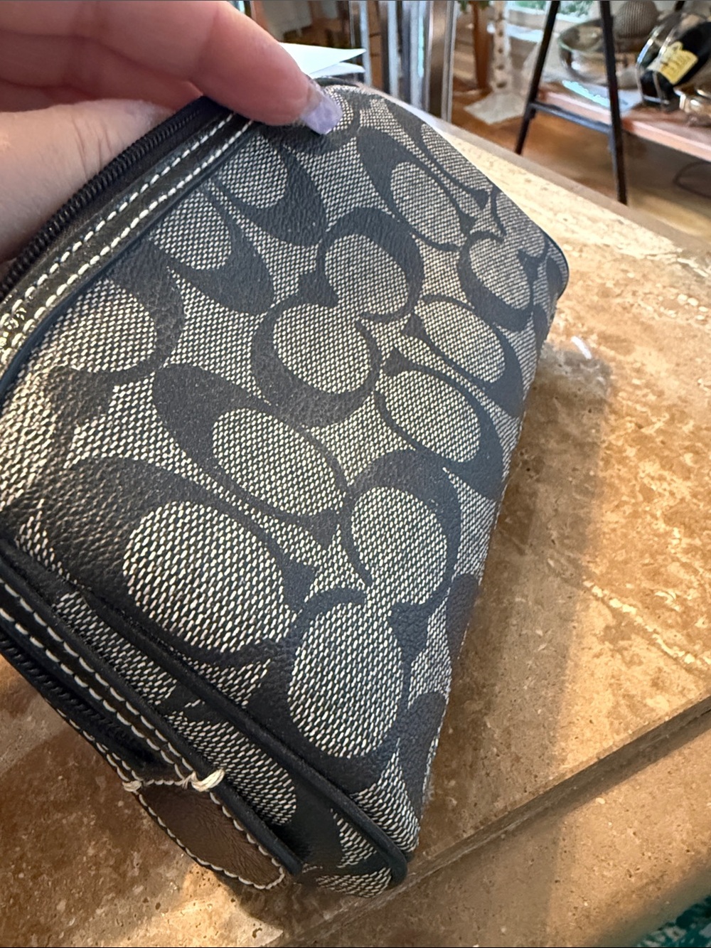 Coach Signature Mini Pouch in Black and Tan with Pink Lining - Picture 5 of 5
